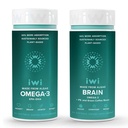 Iwi Omega-3 & Brain Omega-3 Bundle, 30名服务员,Vegan 厂制藻类Omega 3,配有EPA + DHA, Krill 和鱼油替代品,无鱼味余味