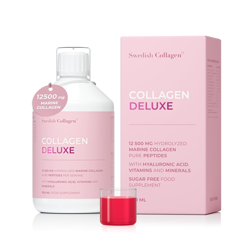 瑞典Collagen Deluse 12,500 mg 水解海洋Collagen 液体补充剂 - 500 ml, 20天供应 → Hyaluronic Acid, Biotin and Vitamin C 支持健康头发,皮肤, Nails QQ 无糖