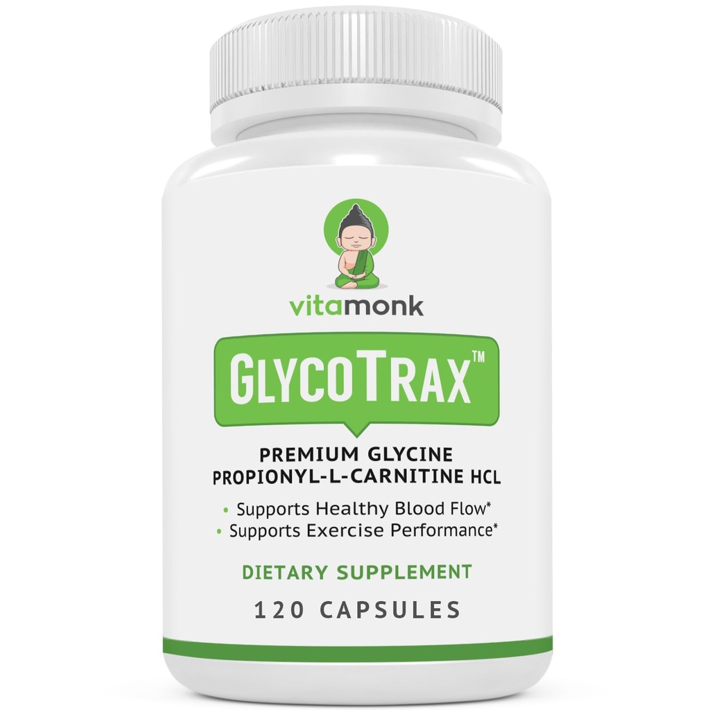 VitaMonk GlycoTrax™ GPLC Extra Large Bottle - 120 Capsules of High-Absorption Glycine Propionyl-L-Carnitine with No Artificial Fillers - Glycine Propionyl L Carnitine Supplement