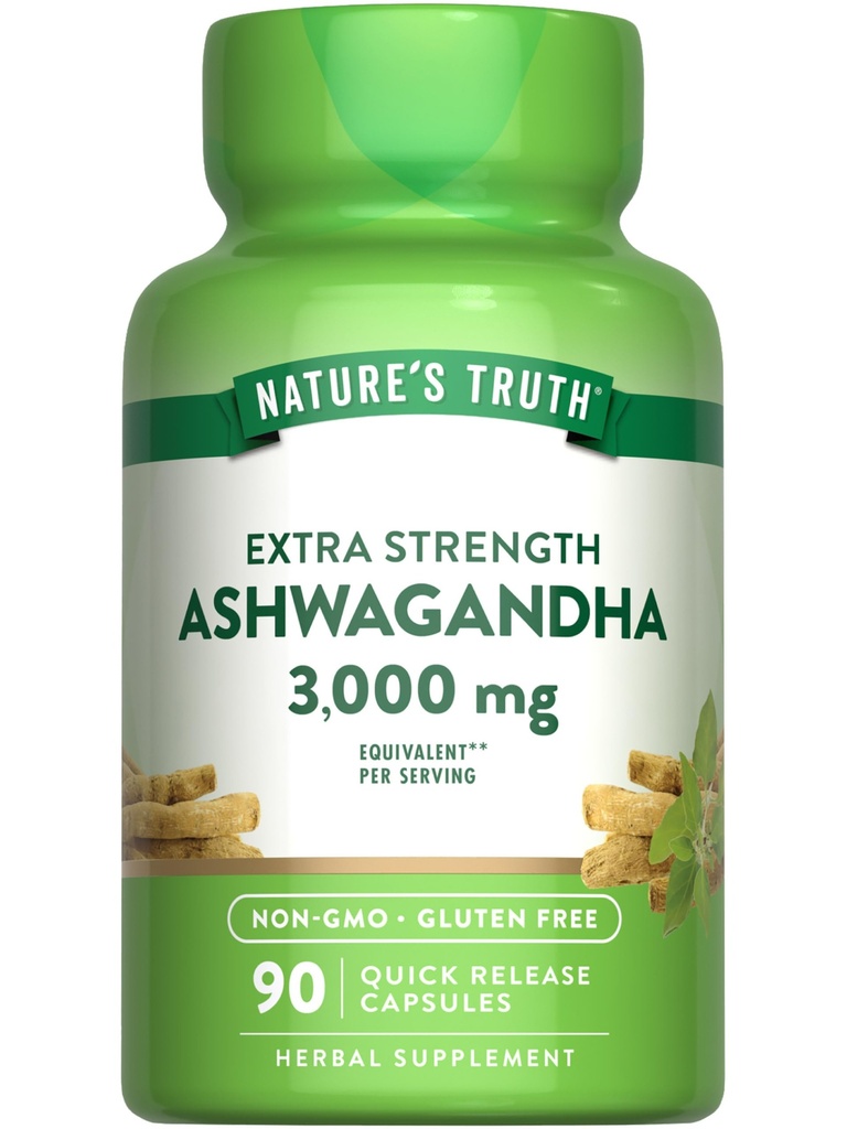 大自然的真理 Ashwagandha Capsules QQ 3000mg 90 Counter 超强 QQ 与黑辣椒 QQ Non-GMO & Gluten Free 补充