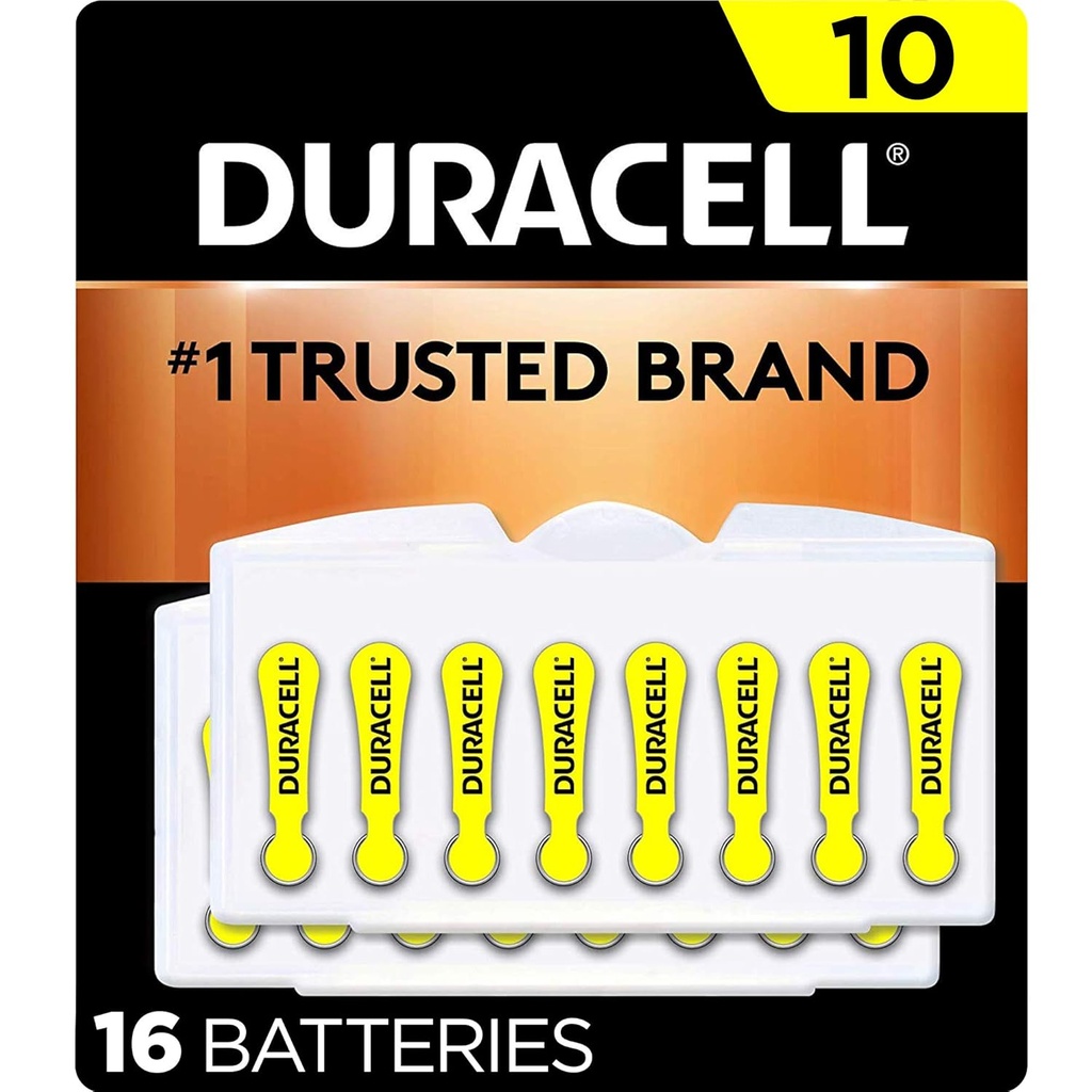 Duracell 听觉辅助电池 黄色尺寸 10, 16 Counter Pack, 10A 听觉辅助电池 长长功率, 超长 EasyTab 安装听觉辅助设备