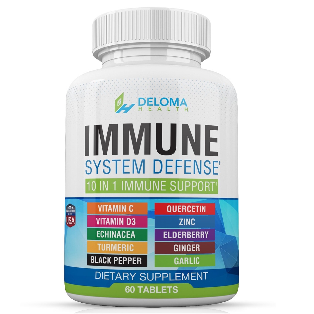 10 in 1 Immune System Support Suppless - 维生素C (1000 mg), 奎西丁, 维生素D3(5000iu), 锌(40 mg), 长老莓, Echinacea, Turmeric, Ginger, Garlic, 黑辣椒