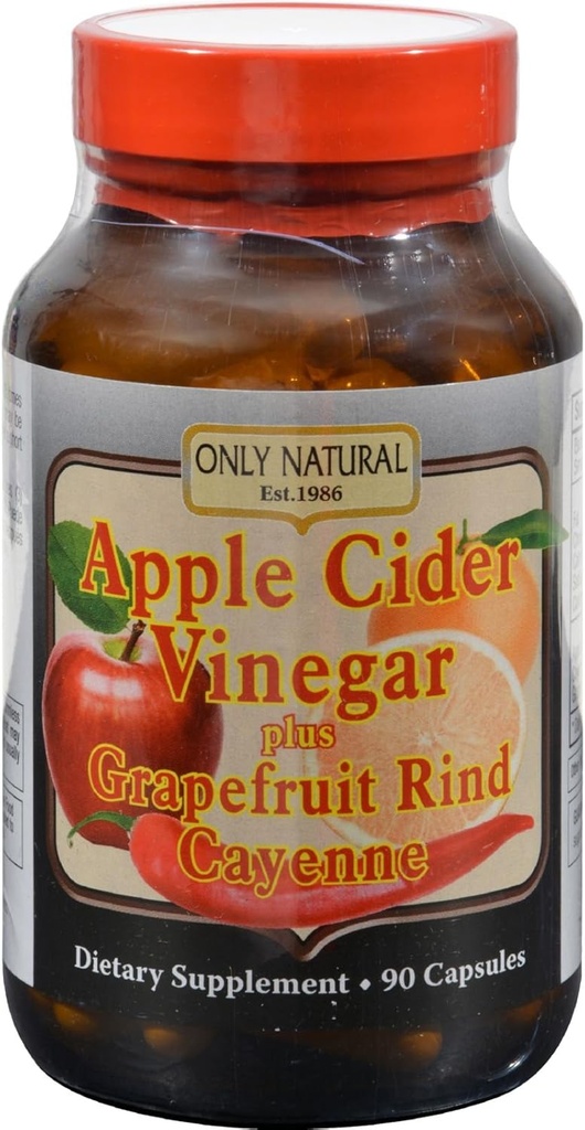 Only Natural Apple Cider Vinegar Plus Grapefruit Rind Cayenne Capsules, 90-Count