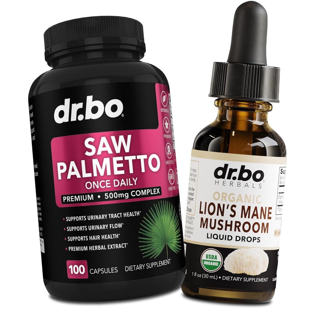 Saw Palmetto for Women hair Lost & Lions Mane Mushroom Drops - DHT 阻塞器增殖 Bladder & Organic Lion's Mane Mushroom Li液滴 - 纯 Saw Palmetto 头发减产和尿液药丸