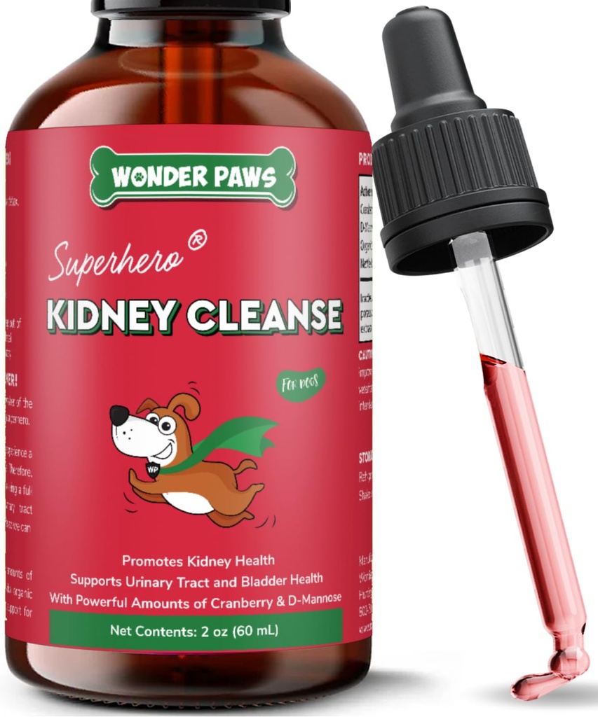 Wonder Paws Premium Kidney 支持狗 – Cranberry 支持狗 – Dog UTI 治疗 – 支持 Bladder, Detox, Urinary & Kidney 健康 – 支持 液体 Kidney 支持狗 2 oz(60毫升)