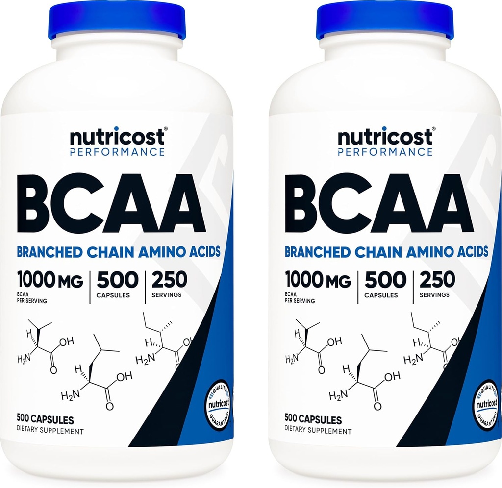 营养成本 BCAA 1000mg,500 Capsules (250 Serv), 2:1:1 支链氨酸(2瓶)