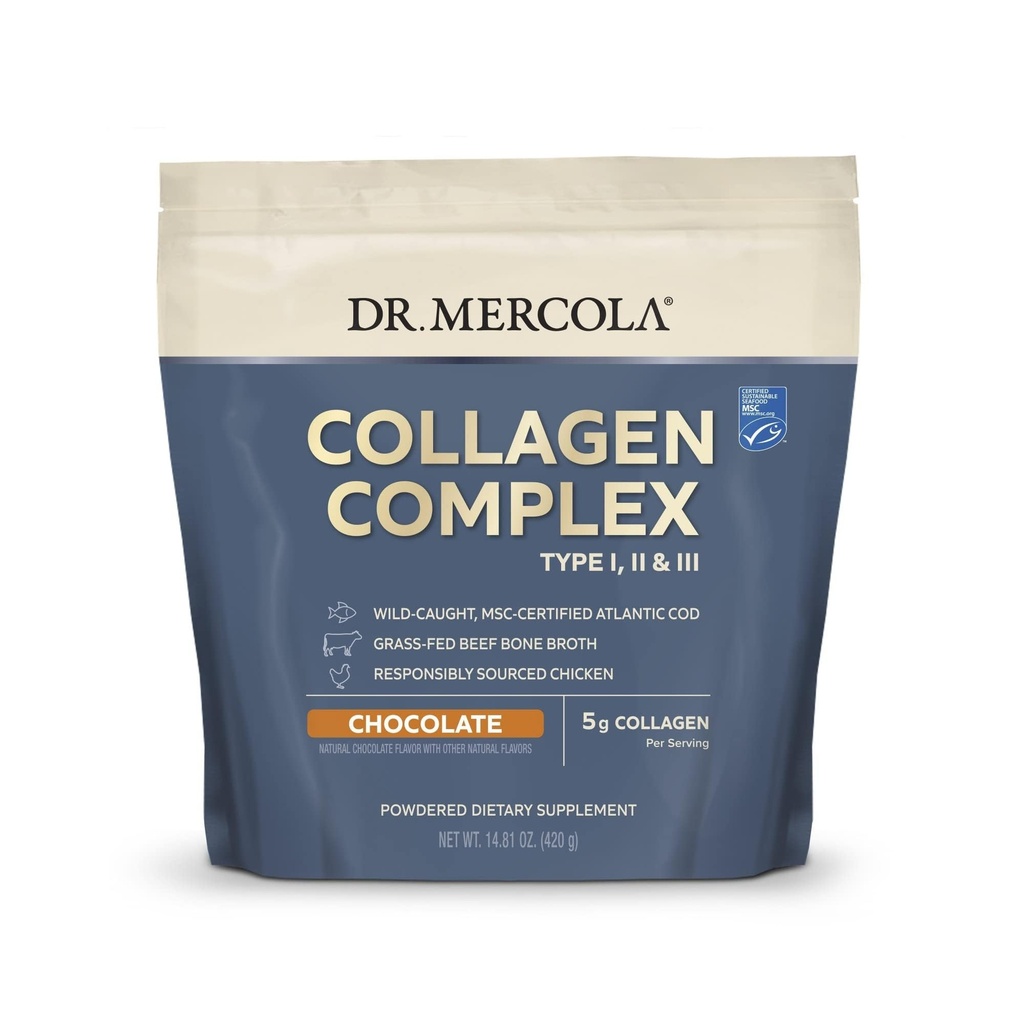 Mercola Colagen Complex Powder博士 - 支持皮肤弹性和联合功能 - 多源的Colagen类型 I II III - 10.89 oz(30 services) - 巧克力