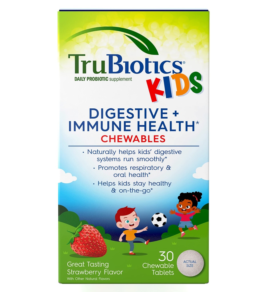 TruBiotics Probiots for Kids Dewestive & Immune健康支持,无糖可煮儿童 Probiotic 帮助维持健康的Tummy,天然草莓 Flavor, 30片