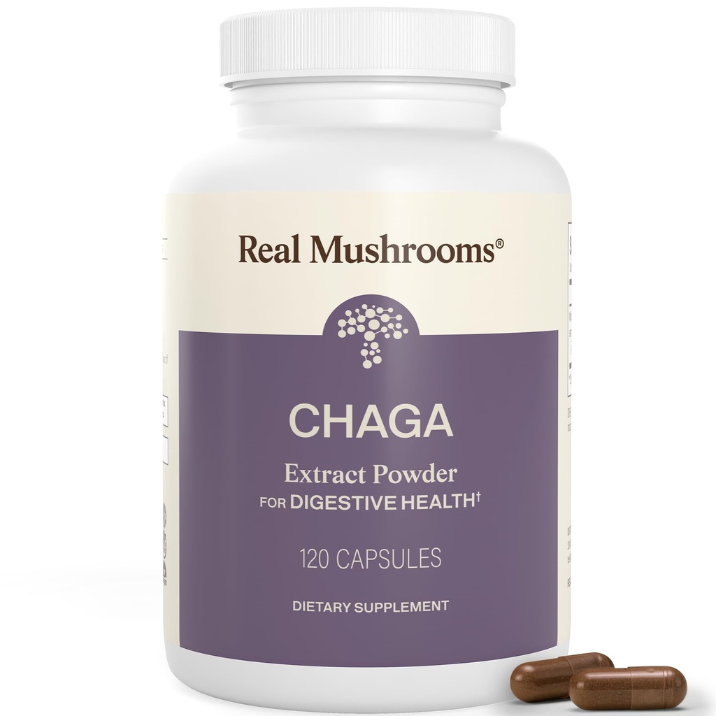 真正的蘑菇 Chaga 蘑菇 Capsules – 有机查加 抽取粉末,配有用于健康与能源支持的抽取粉末 – Vegan, Non-GMO, 120 Capsules – 有机蘑菇 补充