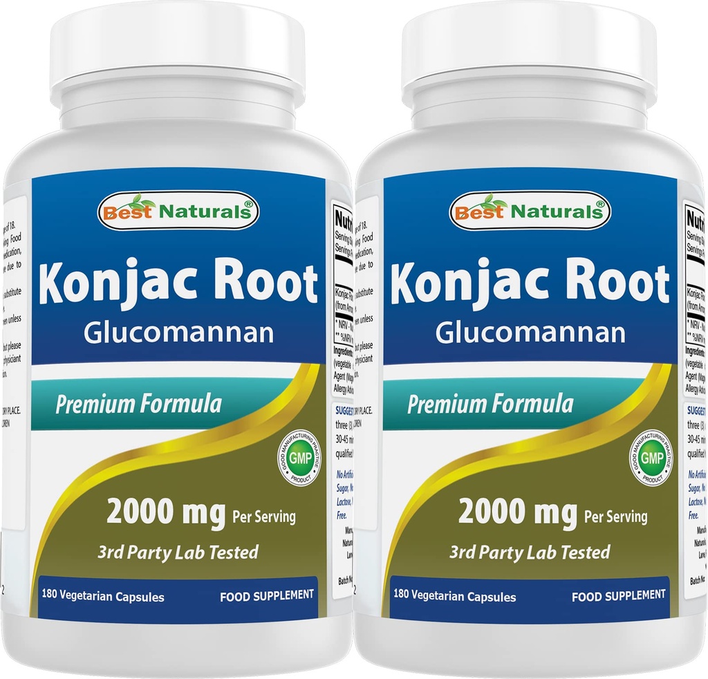 最佳自然2 Pack Konjac Glucomannan 根 2000毫克/每服-180个蔬菜卡普尔