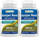 最佳自然2 Pack Konjac Glucomannan 根 2000毫克/每服-180个蔬菜卡普尔