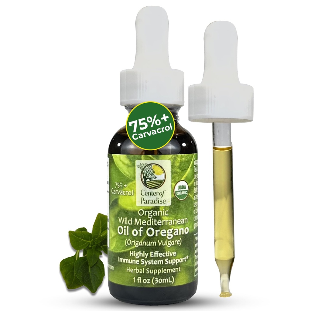 Oregano天堂地中海野生石油中心,配有75%+卡瓦科罗尔(1 fl oz) 经认证的Oregano Oregano Oil Organio Organio Organio Oil Drops in Extra Virgin Oil for Imune* & Respiratory * Supports, 约450 services