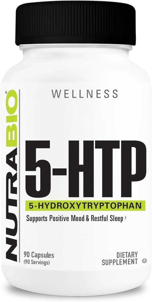 NutraBio 5-HTP补编,200mg Capsules -- -- 帮助支持和促进健康和持续睡眠,90个蔬菜Capsules