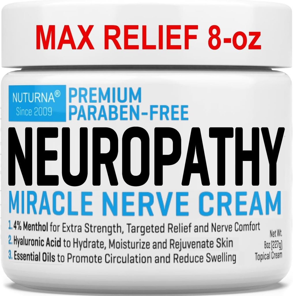 Neuropathy Nerve Relief Cream - Premium Nerve Cream 3X 定向救济和舒缓神经安慰行动 - 最大强度为4% Menthol, MSM 用于脚手脚脚脚趾和背部 - 超级大8 Oz
