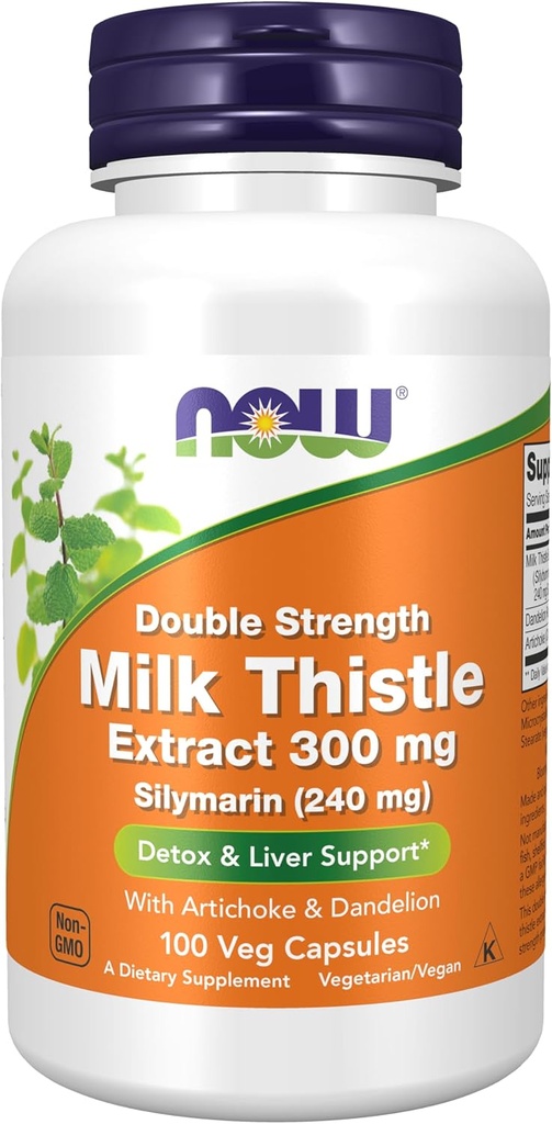 Now Foods Supplements, Silymarin Milk Thetle 抽取300 mg 配有 Artichoke 和 Dandelion, 双强力, 支持liver 函数 *, 100 Veg Capsules