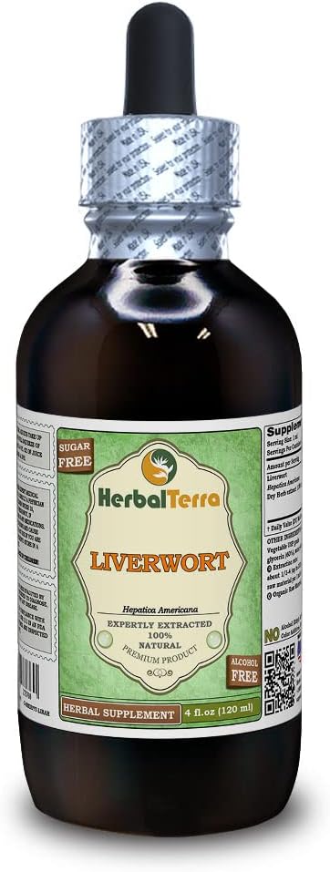 肝(Hepatica Americana) Glycerite,干草无酒精液体提取物(Brand name:Herbalterra, 自豪地在美国制造) 4 fl.oz(120毫升)