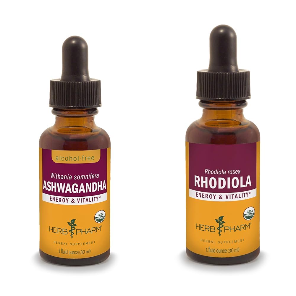 Herb Pharm Ashwagandha & Rhodiola 根提取器,用于能源、生命力、耐力和Stamina、无酒精甘油和有机甘蔗酒精,各1个奥兹