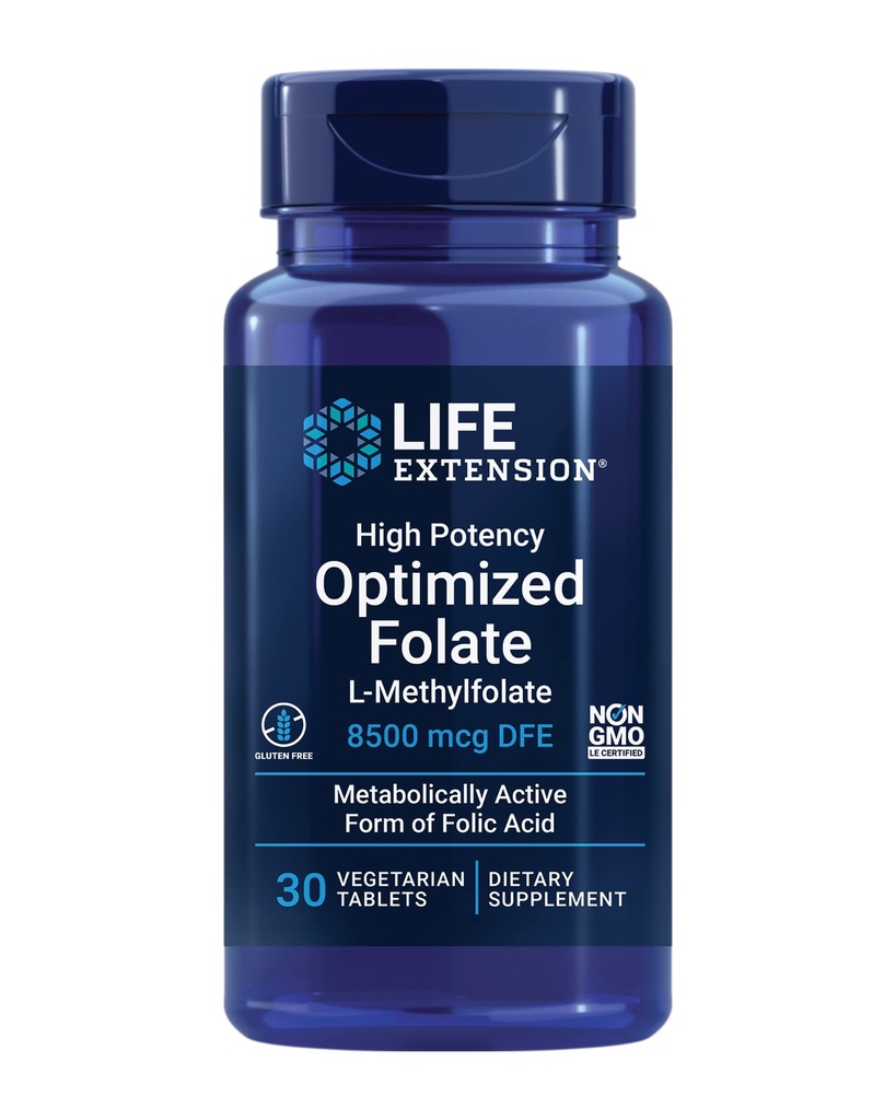生命延长 高概率 优化 福拉提 – L-甲基folate – Folic Acid, 8500 mcg DFE – Heart & Brain Supports, 健康 的Homocysteine Levels – Gluten - Free, 非GMO, 蔬菜 – 30 片