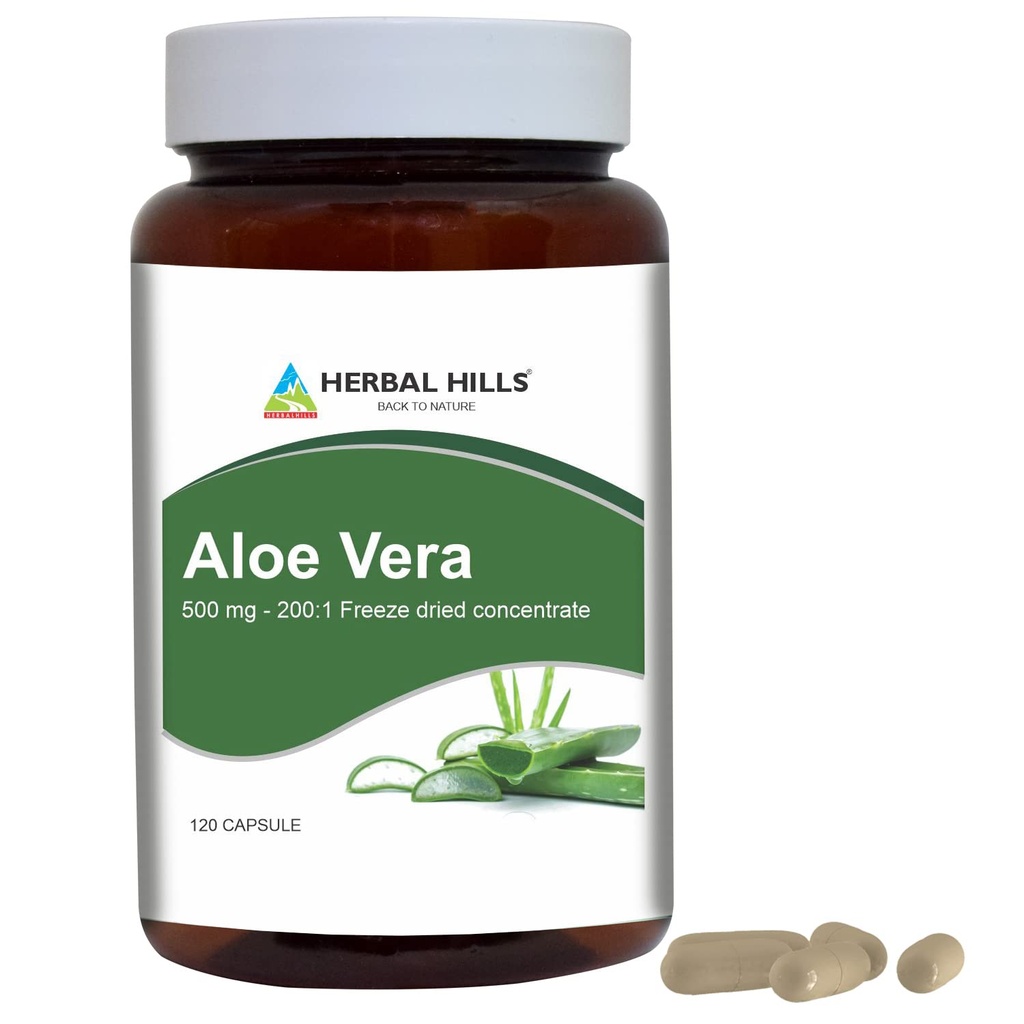HERBAL HILLS Aloe Vera Capsules (Aloe barbadensis) → 120 Capsules (500 mg) → 纯Aloe 冻结干粉补充剂,高浓度,支持整体健康