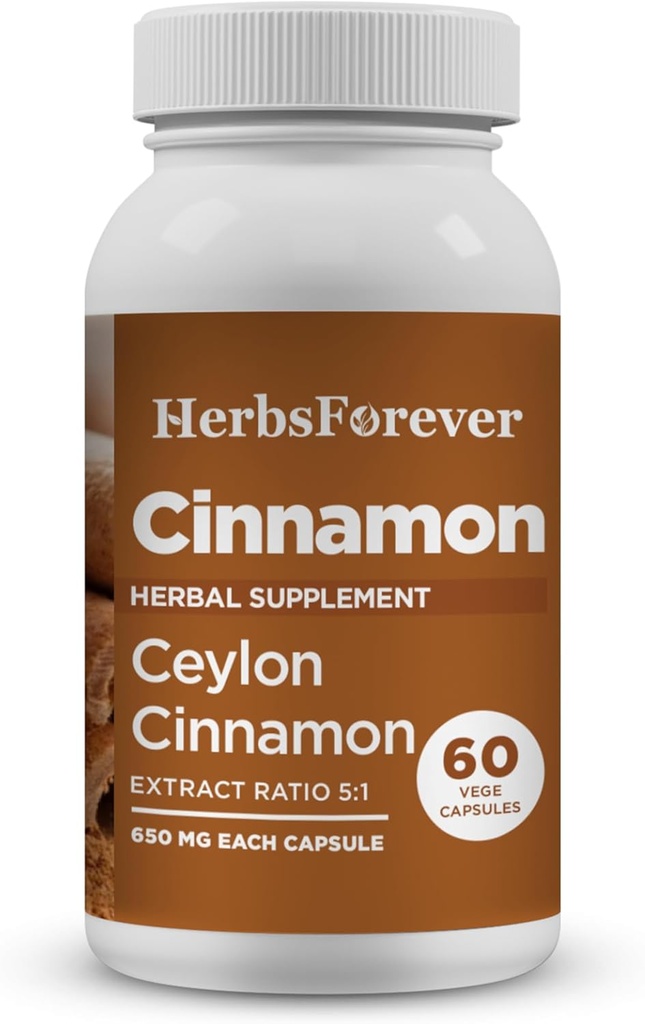 Herbsforever Ceylon Cinnamon Capsules 总体健康支持补充 高概率800 Mg 提取 60 Vige Capsules