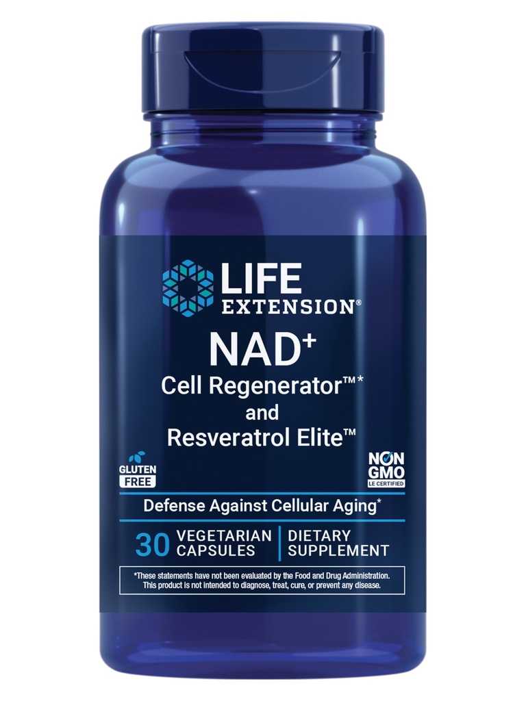 生命延伸 NAD+ 细胞再生器TM 和 Resveratrol EliteTM *, Nicotinamide riboside, Trans-resveratrol, quercetin, Fisetin, 心脏健康, 健康老龄化, 蔬菜, 非GMO, Gluten Free, 30 Capsules