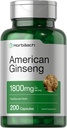 Horbäach American Ginseng Capsules 1800 mg → 200 Counter → Non-GMO, Gluten Free Supplement → Ginseng 根提取复合物