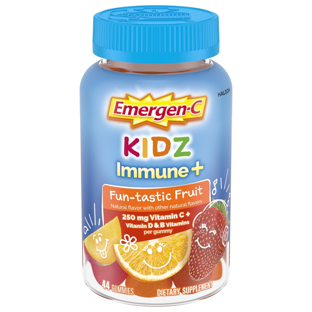 Emergen-C Kidz Vitamin C 免疫支持Gummys Fun-Tastic Fruit 44CT包括锌,曼干尼,B维生素和返校必需品维生素D.
