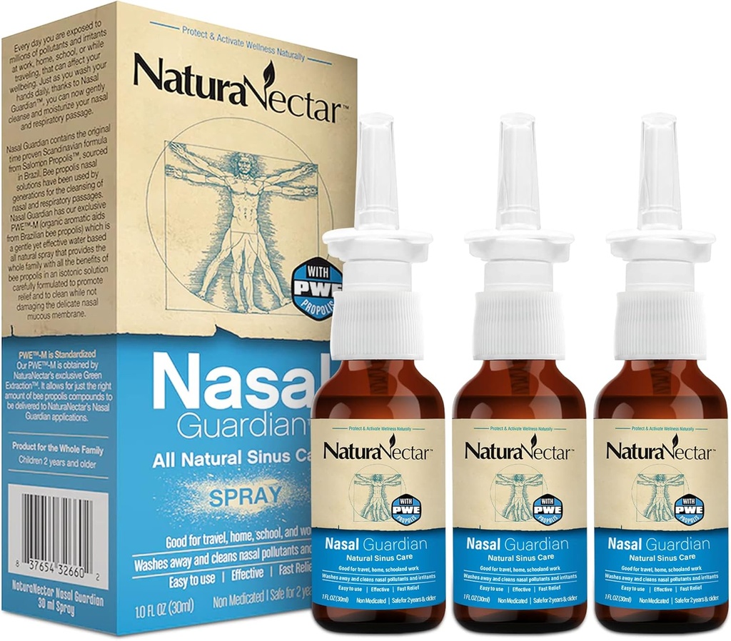 NaturaNectar Bee Propolis Nasal Spray Saline Sinus Rinse & Relief 纯巴西Propolis & Informedients – Gentle & no Burning Sensation – Nasal Guardian – 伦理养蜂 → 1 FL Oz → 3 Pack