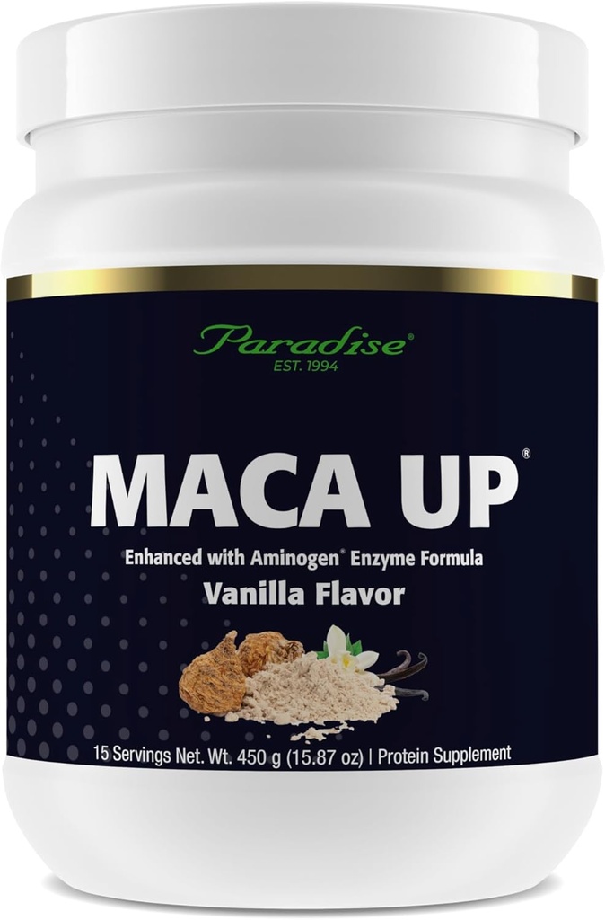 天堂草药 Maca Up Vanilla Vegan 蛋白质粉,有机培亚和棕色水稻, Maca Root, Aminogen 消化酶 Blend, Nutrim Oat Bran Fiber, 15种服务, 450克