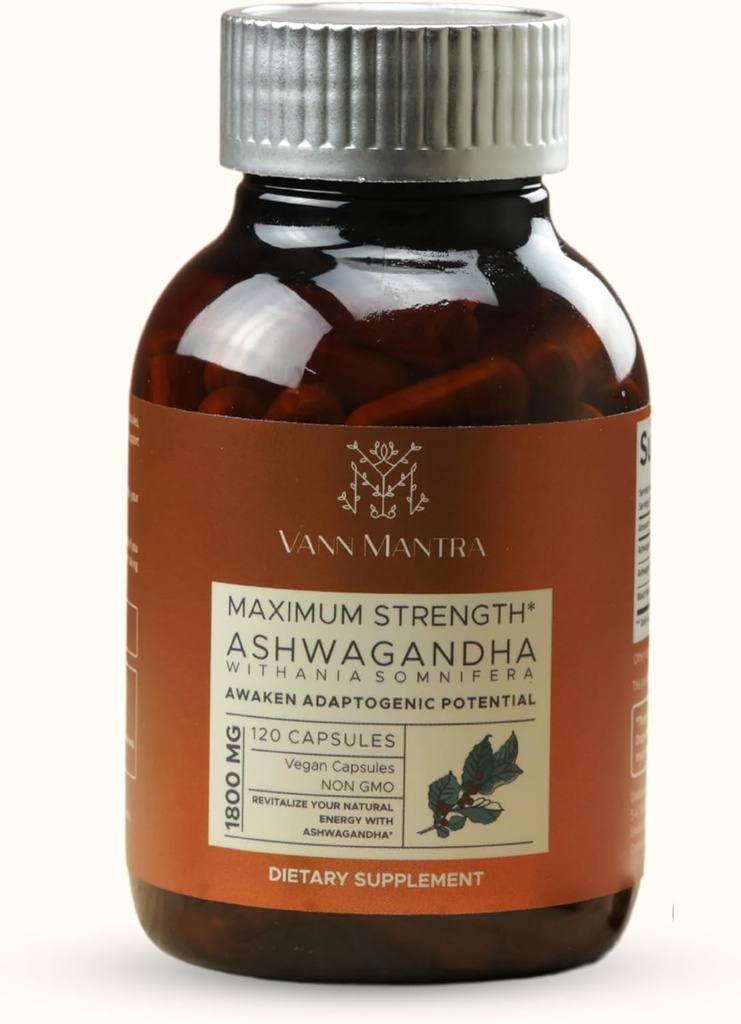 Ashwagandha Capsules,120 Counter, 1800mg Pervice,压力救济和免疫支助补编,和平与平衡常规,Vegan Ayurvedic补编,非转基因生物