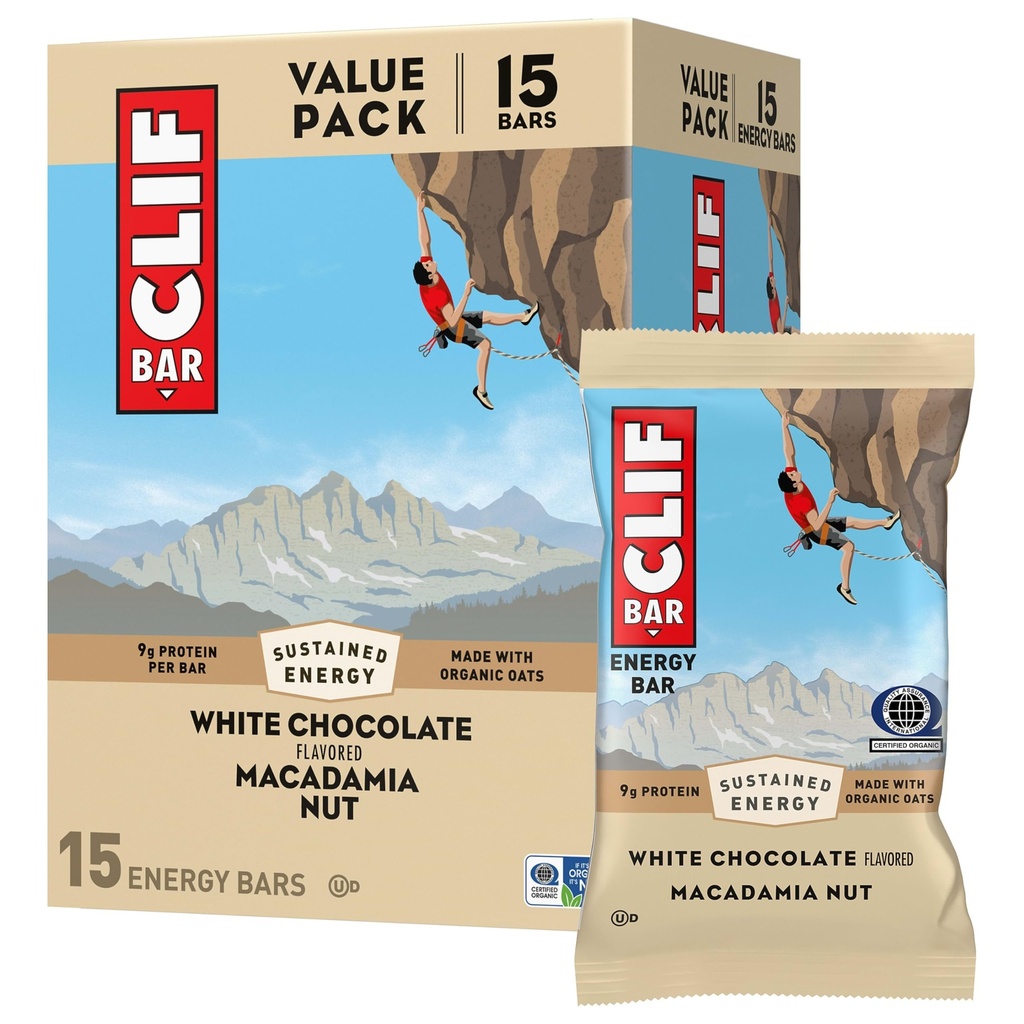 CLIF BAR - 能量蛋白棒 - 白色巧克力麦卡达米亚核糖体 - 用有机 Oats制造 - 能量棒 - 非GMO - (15包)