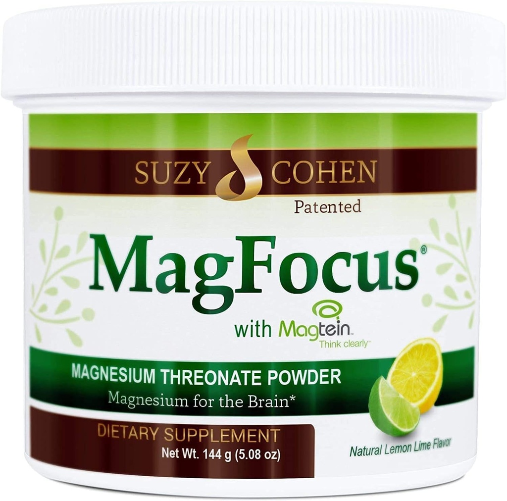 Suzy Cohen MagFocus 谷氨酸镁 肉药补充剂 200mg, 健康神经, 支持认知, 能源, 骨质健康, Stevia, Lemon Flavor, 60 服务