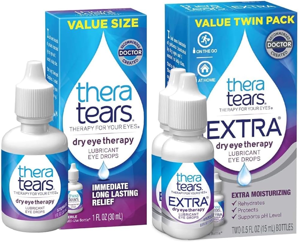 湿眼干燥治疗眼滴 1.0 Fl Oz & Extra Dry Eye治疗眼滴 干眼润滑剂 0.5 fl oz瓶,2 Counter(Pack of 1)