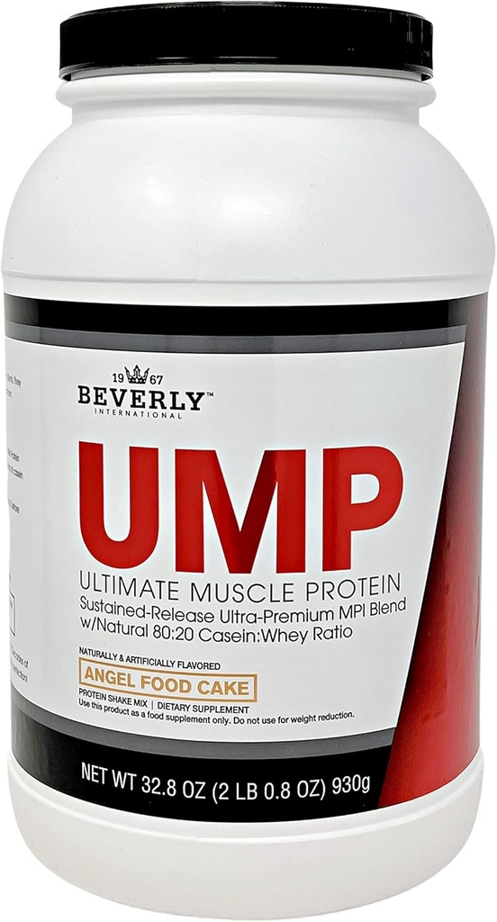 Beverly International UMP蛋白粉,Angel Food Cake. Unique Whey-Casein 比率构建精益肌肉. Easy to Digest. No Bloat. (32.8 oz) 2lb 8.8 oz (英语).