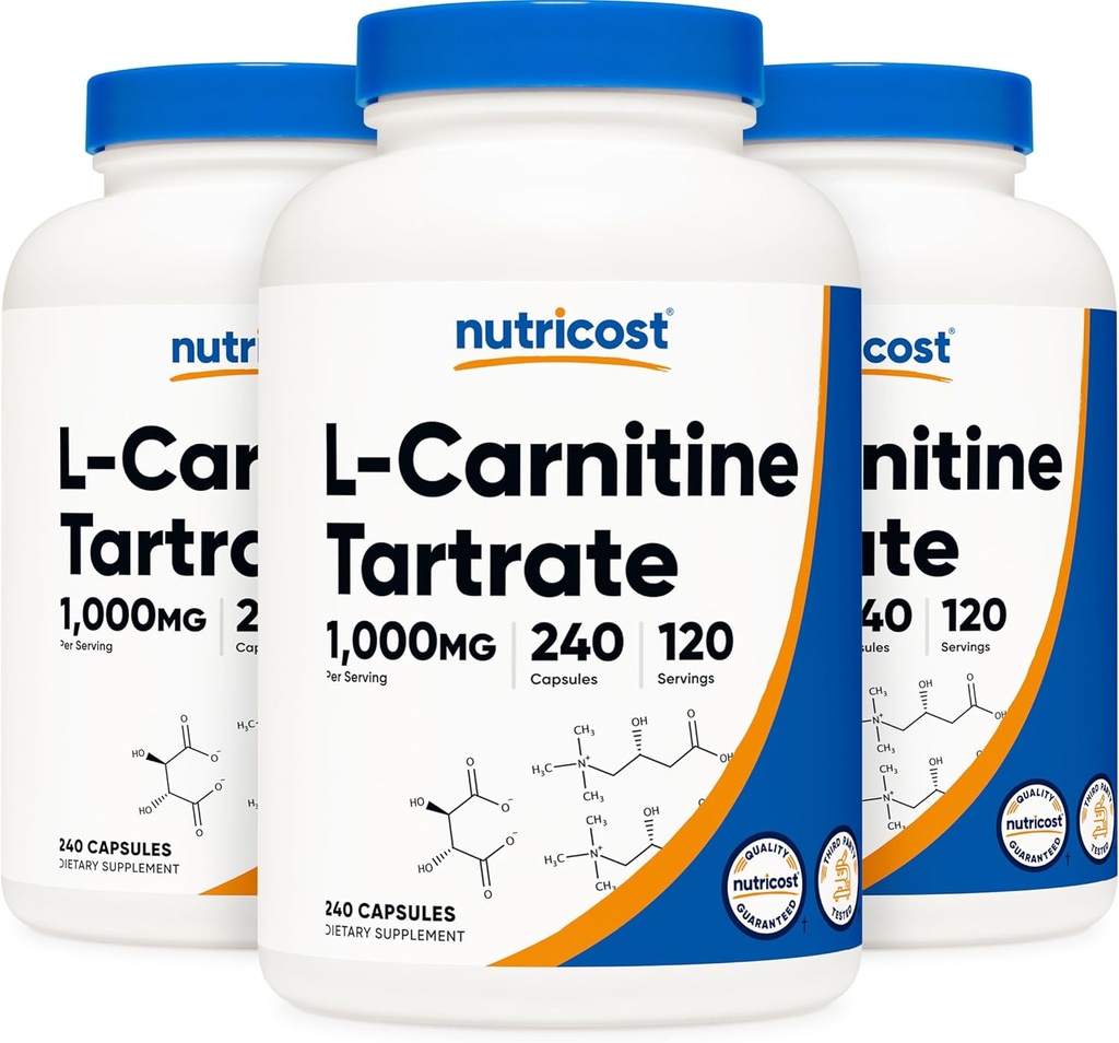 营养成本 L-Carnitine Tarterate 500mg,240 Capsules - 1000mg Per Service (3瓶)