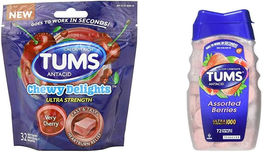 Tums Chewy Delights Soft Chews, Very Cherry, 32 counts & Tums 超强1000 安塔西, 各种贝里, 72块