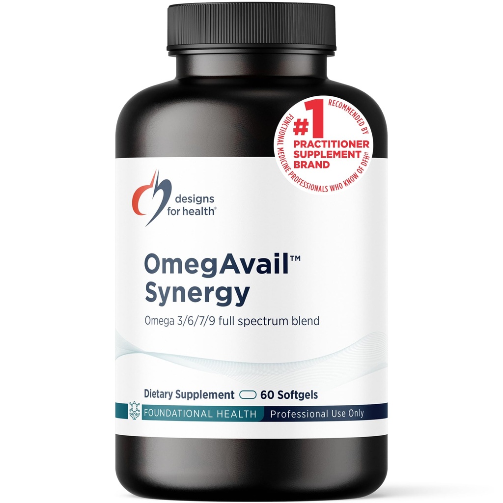 健康OmegAvail协同设计 - 成人Omega综合体 - Omega 3-6-7-9 来自Borage和Macadamia Oil + Triglyceride(TG)的脂肪酸与DHA & EPA(60软胶)