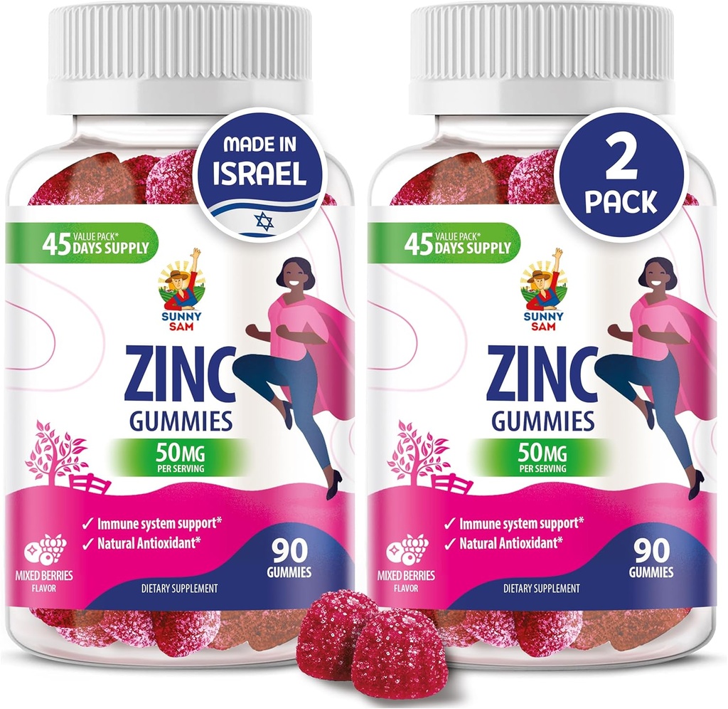 成人用锌(Zinc Gummys) - 成人用锌(Zinc Chewable Gummy) 免疫支持用锌(Zinc Chewable Gummy) - 儿童用天然抗氧化剂非GMO补充剂 成年女性