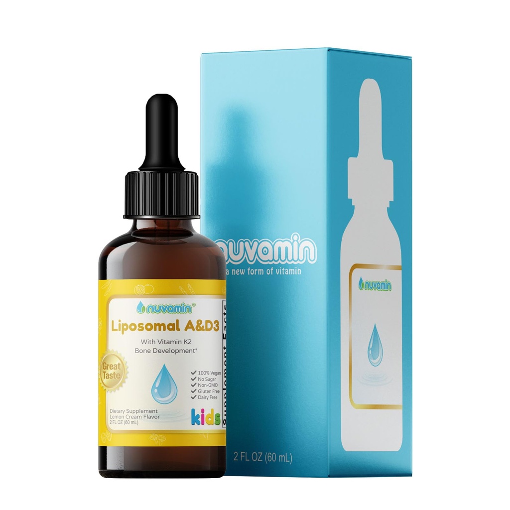 Nuvamin – Liposomal Vitamin A & D3 配有 K2的婴儿托德勒斯儿童与成年人,800 IU/mL, 2 Fl.Oz(60ml), 120 Daily service, Great Taste - All Natural - Superial 吸收, Lemon Flavor