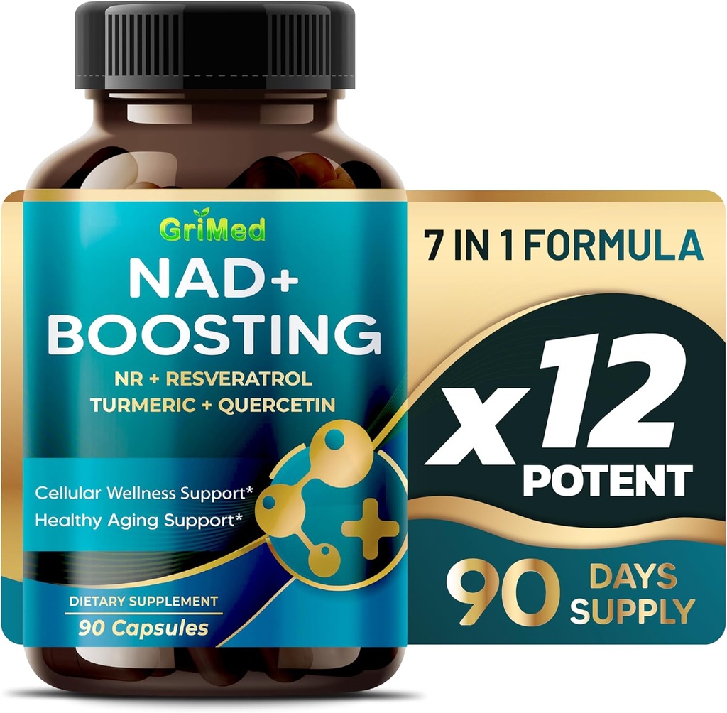 GriMed NAD + 推动 16 550mg - x12 NR + Resveratrol Turmeric + Quercetin - 手机能量,手机修理,健康老化 - 美国制造和测试的电源(90个计数(1包))