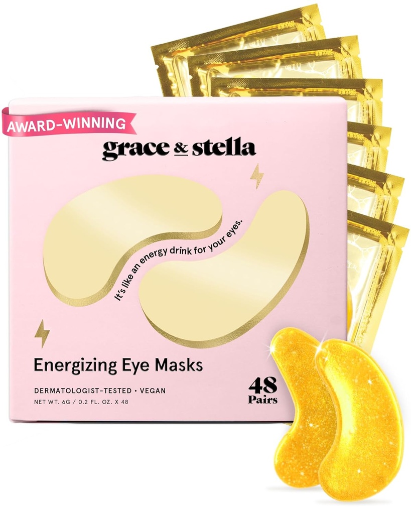 优雅 & Stella 奖 在眼罩下获胜 - 旅行要点 - 女性的生日礼物 - Gel Eye Patches for Dark Circles, Puffy Eyes, 皱纹, undereye Bags - Vegan 自我护理(48 Pairs, Gold)
