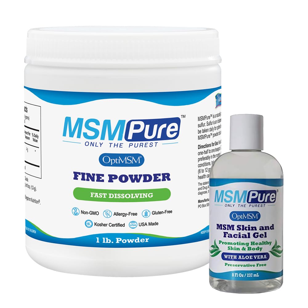 KALA 健康 MSMPure MSM Fine Powder 1lb 和MSM Gel 有机Aloe 8oz Bundle