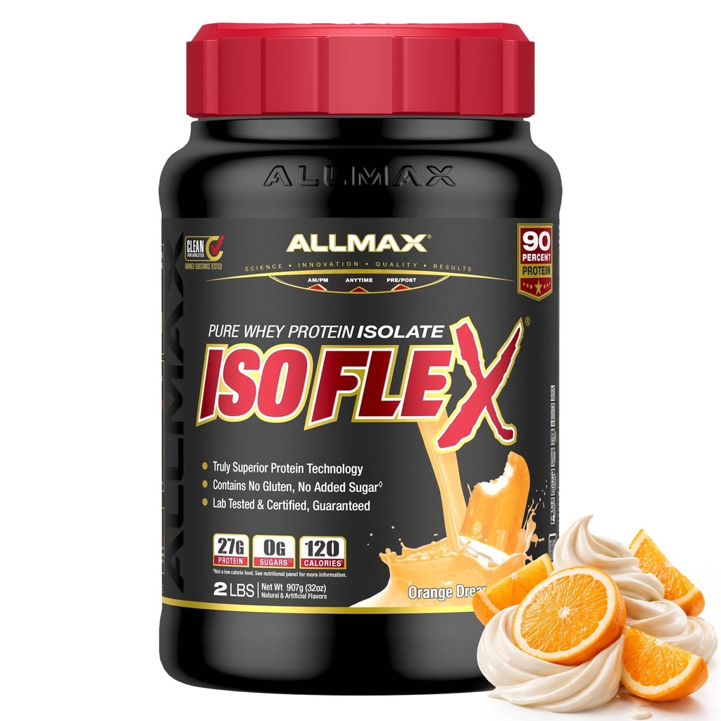 ALLMAX 营养 ISOFLEX 蛋白质隔离剂、橙色梦冰 - 2磅 - 27克蛋白质 Per Scoop - 零脂肪和糖 - 99% 乳糖自由 - 葡萄糖自由 - 豆类自由 - 大约30种服务