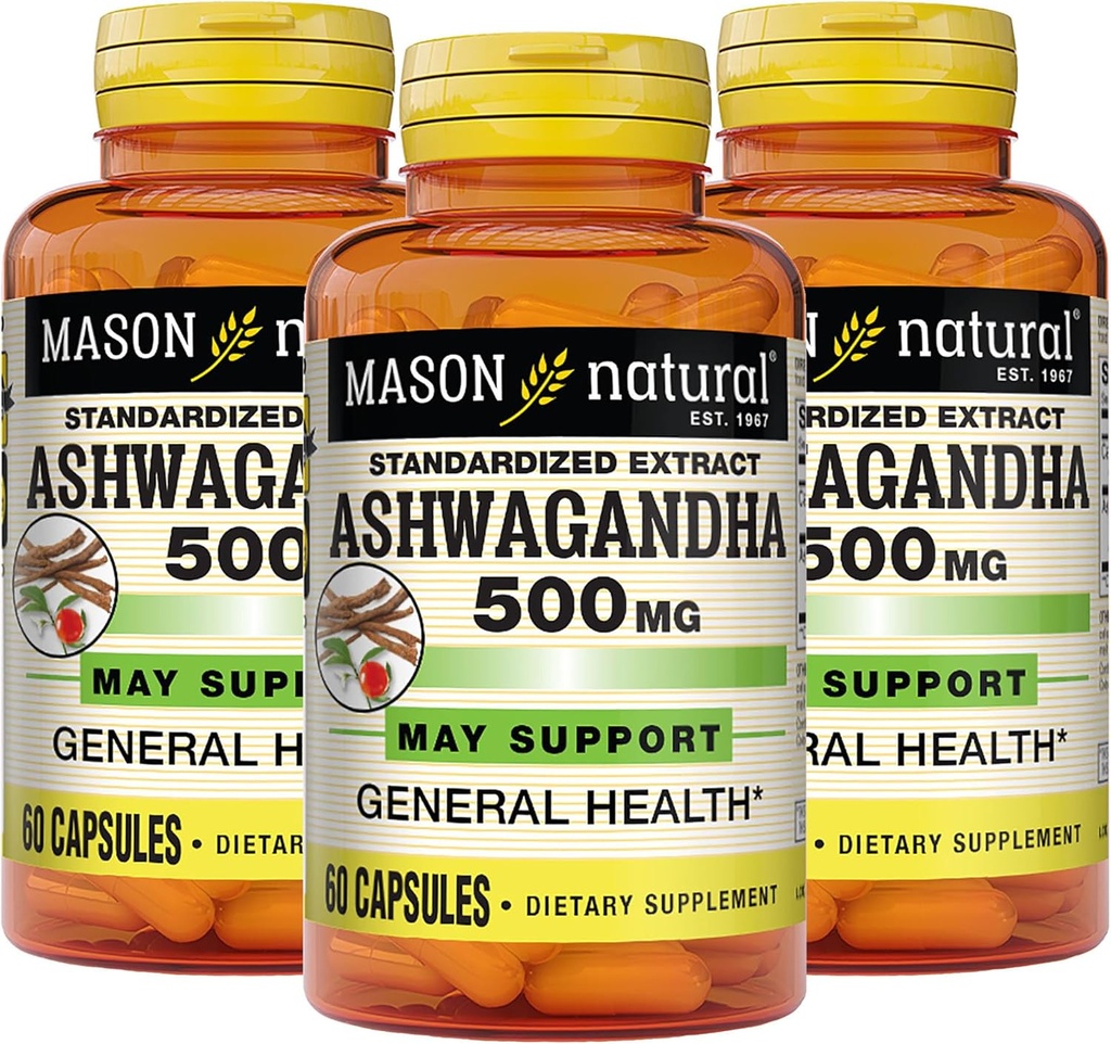 MASON NATURAL Ashwagandha 500毫克,压力和能量支持适应剂,草药补充剂,180天供应
