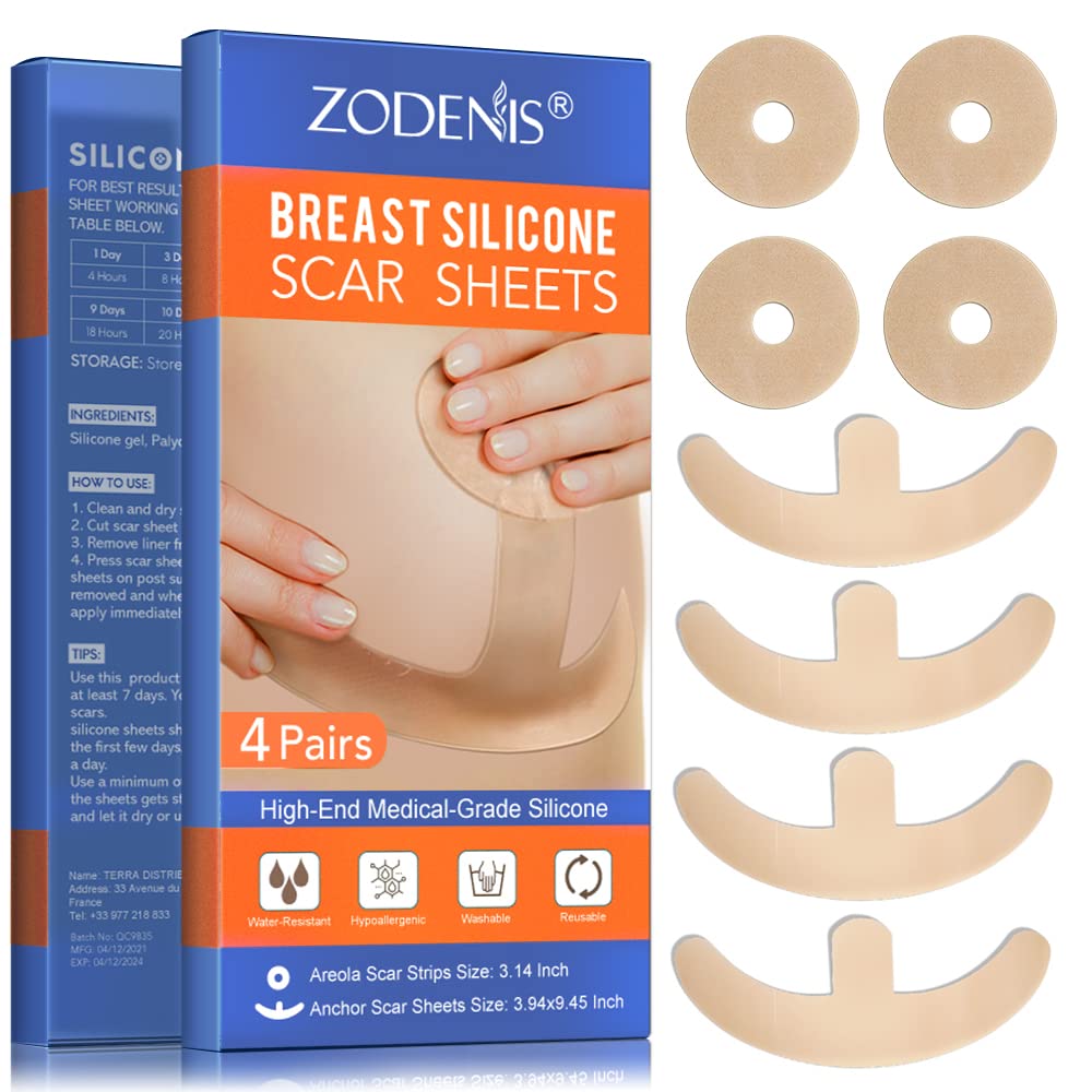 乳腺的硅酮疤片 -- -- 8个包装,包括4个Areola软条和4个支架