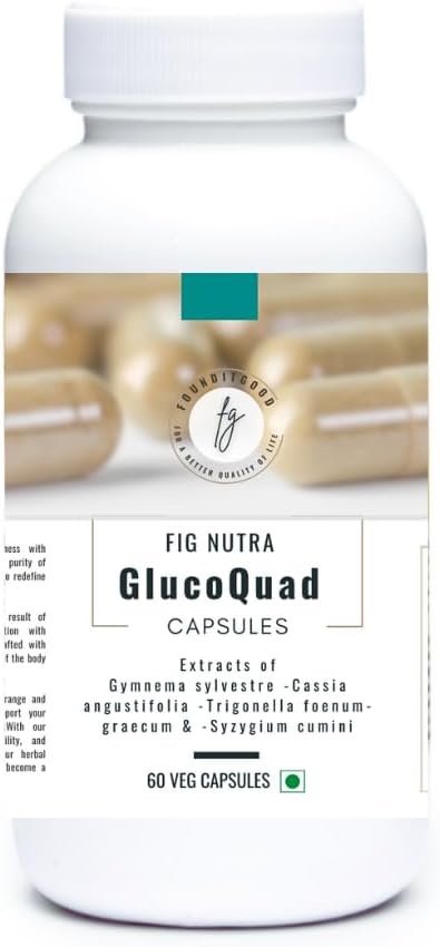 FiG Nutra `GlucoQuad' Capsules → Herbal 代谢支持 → Gymnema, Fenugreek, Cassia, Syzygium Blend → 60 Veg Capsules