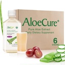AloeCure USDA 有机Aloe Vera Juice Grap Flavor,在收获12小时内制作 - 纯Aloe Vera 消化和免疫健康补充,帮助保持平衡胃酸,16.7oz x 6 Btls