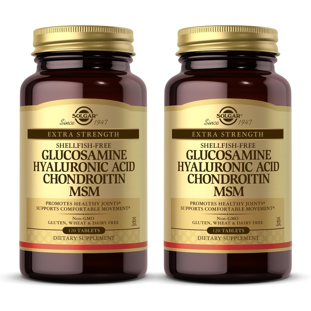 Solgar Glucosamine Hyaluronic Acid Chondroitin MSM - 120片,包装2 - 促进健康关节,支持舒适运动 - 非GMO, Gluten Free - 80 总服务