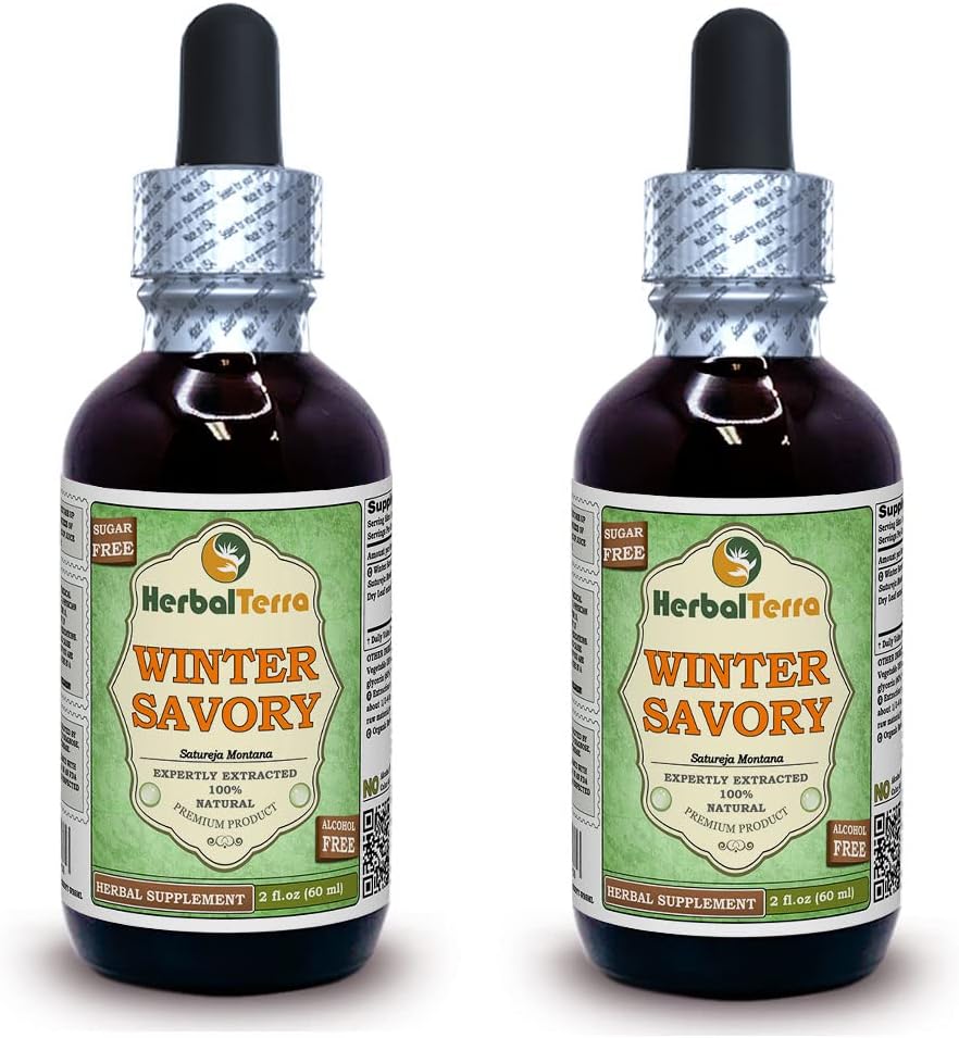 冬季萨沃里(Satureja Montana) Glycerite,有机干叶酒-FREE液体萃取剂(Brand name:Herbalterra, Proudly in USA) 2x2 fl.oz (2x60 ml)