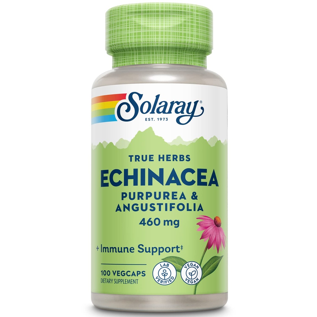 SOLARAY Echinacea Angustifolia & Purpurea 根, Veg 盖帽 (Btl-Plastic) 460mg | 100ct